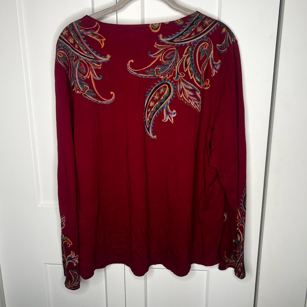 🚫SOLD🚫Chico's Burgundy Paisley Embellished Long Sleeve Top Women's XL Chico's 3 - Picture 6 of 6